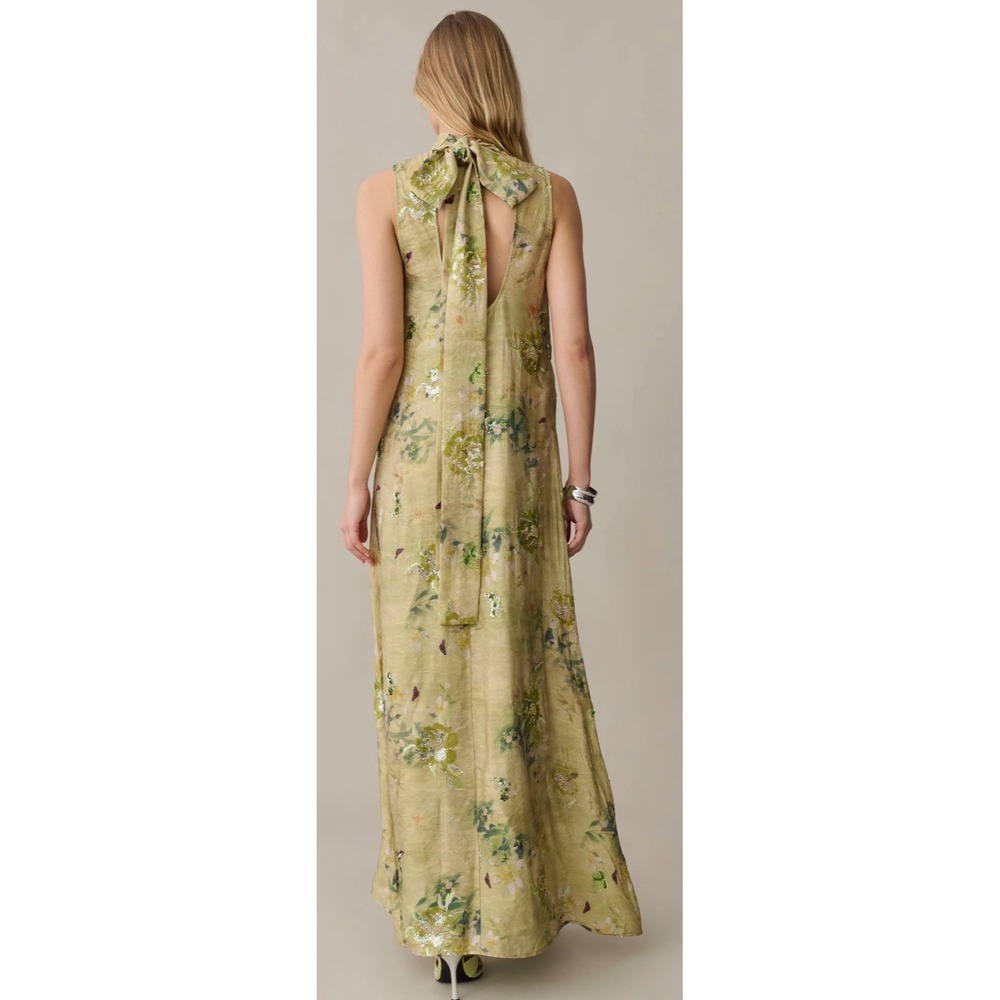 Few Moda O.P.T One Pretty Time Green Floral Sequin Embellished Maxi Dress M - Picture 2 of 11